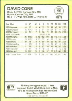 1989 Donruss Baseball's Best #96 David Cone Back