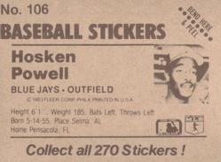 1983 Fleer Star Stickers #106 Hosken Powell Back