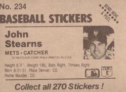 1983 Fleer Star Stickers #234 John Stearns Back