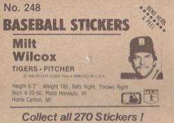 1983 Fleer Star Stickers #248 Milt Wilcox Back