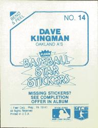 1985 Fleer Star Stickers #14 Dave Kingman Back