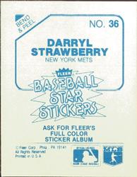 1985 Fleer Star Stickers #36 Darryl Strawberry Back
