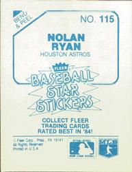 1985 Fleer Star Stickers #115 Nolan Ryan Back