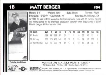 2000 Choice Winston-Salem Warthogs Update #04 Matt Berger Back