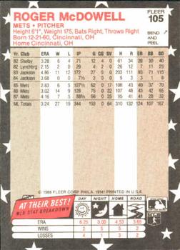 1988 Fleer Star Stickers #105 Roger McDowell Back
