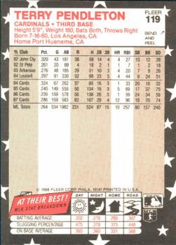 1988 Fleer Star Stickers #119 Terry Pendleton Back