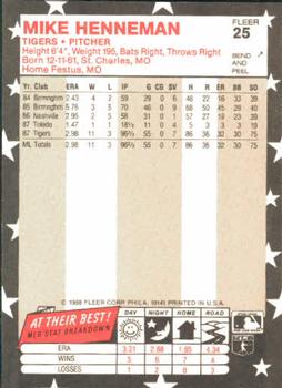1988 Fleer Star Stickers #25 Mike Henneman Back