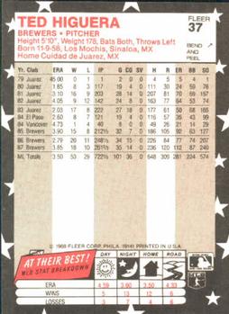 1988 Fleer Star Stickers #37 Ted Higuera Back