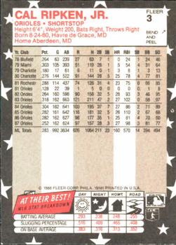 1988 Fleer Star Stickers #3 Cal Ripken, Jr. Back