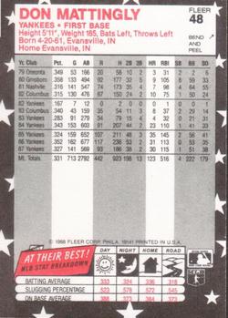 1988 Fleer Star Stickers #48 Don Mattingly Back