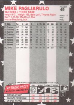 1988 Fleer Star Stickers #49 Mike Pagliarulo Back