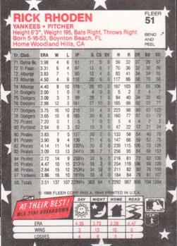 1988 Fleer Star Stickers #51 Rick Rhoden Back