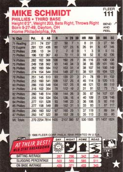 1988 Fleer Star Stickers #111 Mike Schmidt Back
