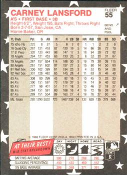 1988 Fleer Star Stickers #55 Carney Lansford Back