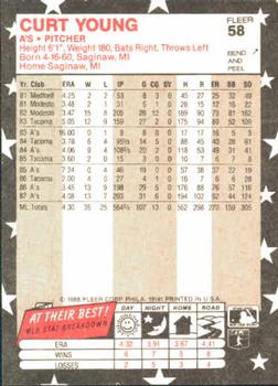 1988 Fleer Star Stickers #58 Curt Young Back