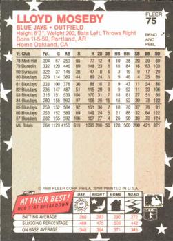 1988 Fleer Star Stickers #75 Lloyd Moseby Back