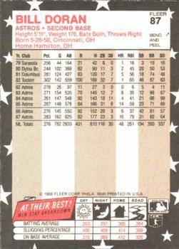 1988 Fleer Star Stickers #87 Bill Doran Back