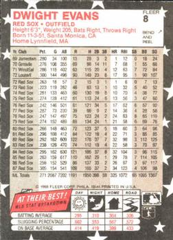 1988 Fleer Star Stickers #8 Dwight Evans Back