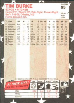 1988 Fleer Star Stickers #95 Tim Burke Back