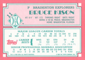1989 Topps Senior League #11 Bruce Kison Back