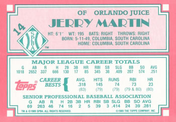 1989 Topps Senior League #14 Jerry Martin Back