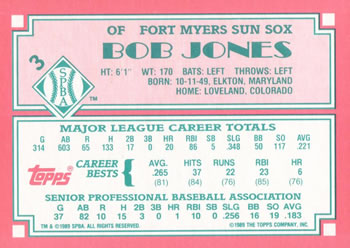 1989 Topps Senior League #3 Bob Jones Back