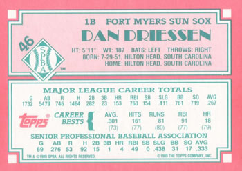 1989 Topps Senior League #46 Dan Driessen Back