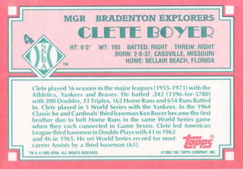 1989 Topps Senior League #4 Clete Boyer Back