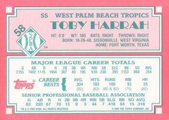 1989 Topps Senior League #58 Toby Harrah Back