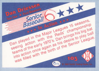 1990 Pacific Senior League #105 Dan Driessen Back