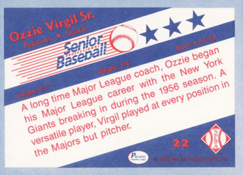 1990 Pacific Senior League #22 Ozzie Virgil Sr. Back