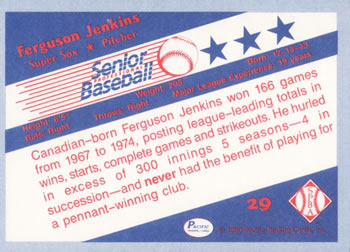 1990 Pacific Senior League #29 Ferguson Jenkins Back