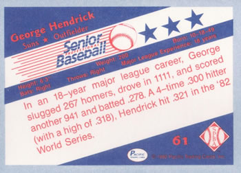 1990 Pacific Senior League #61 George Hendrick Back