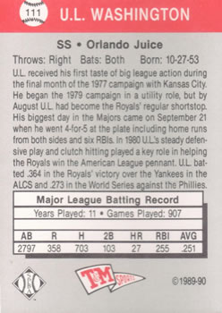 1989-90 T&M Senior League #111 U.L. Washington Back