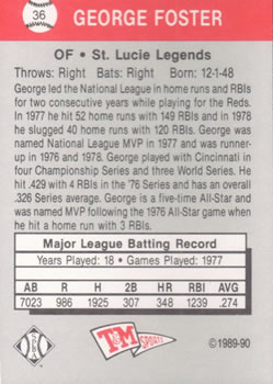 1989-90 T&M Senior League #36 George Foster Back