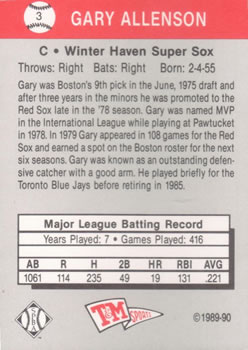 1989-90 T&M Senior League #3 Gary Allenson Back
