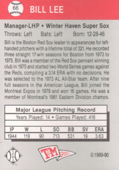 1989-90 T&M Senior League #66 Bill Lee Back