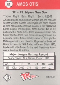 1989-90 T&M Senior League #84 Amos Otis Back
