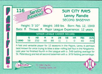 1991 Pacific Senior League #116 Len Randle Back