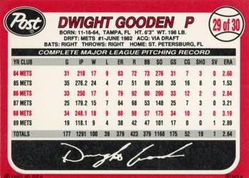 1990 Post Cereal #29 Dwight Gooden Back