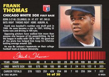 1993 Post Cereal #14 Frank Thomas Back
