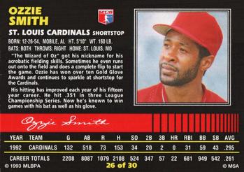 1993 Post Cereal #26 Ozzie Smith Back