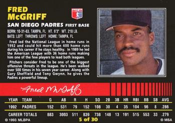 1993 Post Cereal #5 Fred McGriff Back