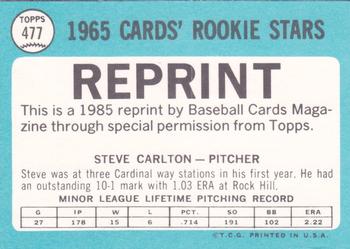 1985 Baseball Cards Magazine Repli-Cards #477 Fritz Ackley / Steve Carlton Back