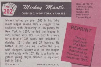 1985 Baseball Cards Magazine Repli-Cards #202 Mickey Mantle Back