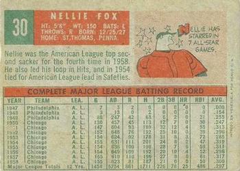 1959 Topps Venezuelan #30 Nellie Fox Back
