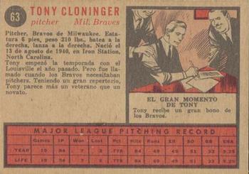 1962 Topps Venezuelan #63 Tony Cloninger Back