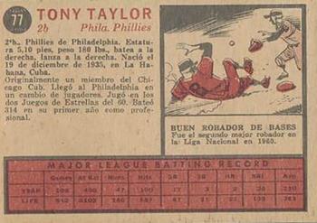 1962 Topps Venezuelan #77 Tony Taylor Back