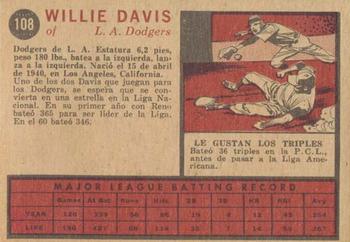 1962 Topps Venezuelan #108 Willie Davis Back