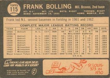 1964 Topps Venezuelan #115 Frank Bolling Back